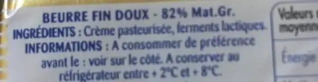 Beurre gastronomique doux ingredients label