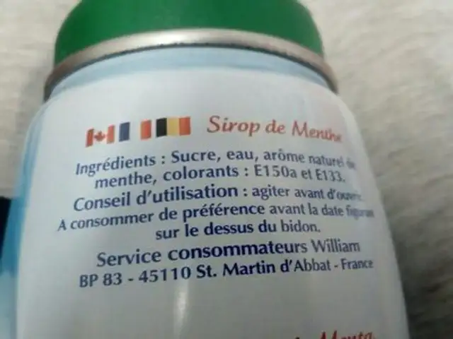 Sirop à La Menthe Verte ingredients label