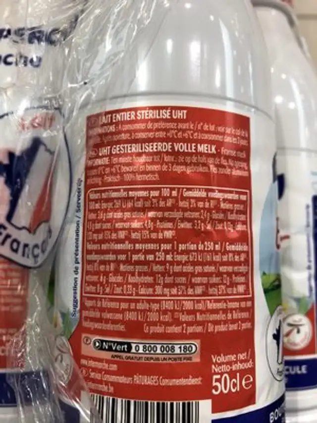 , Le lait, lait sterilise UHT entier, le pack de 6x50 cl soit ingredients label