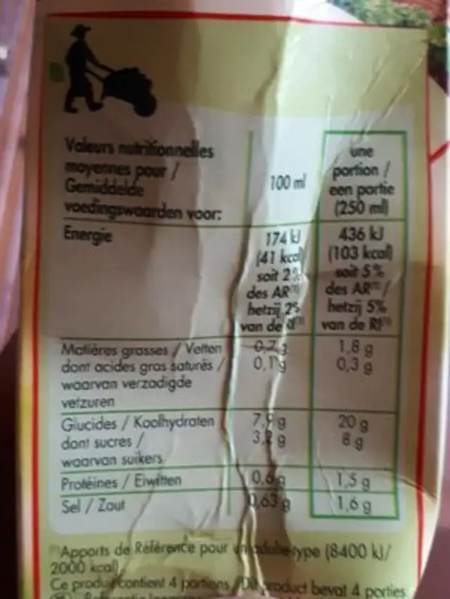Potage St-eloi Tomate / Basilic nutrition facts table