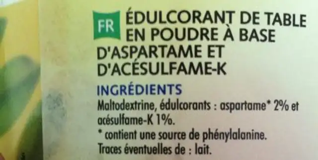 Douce Arome Regain Aspart ingredients label