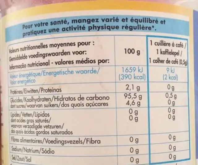 Douce Arome Regain Aspart nutrition facts table