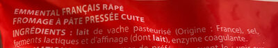 Emmental français râpé ingredients label