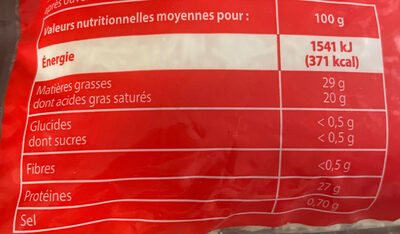 Emmental français râpé nutrition facts table