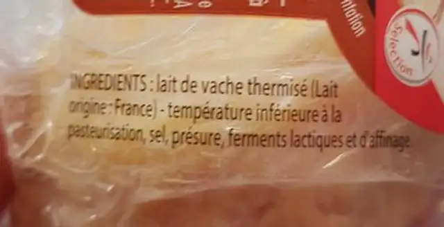 Saint-marcellin ingredients label