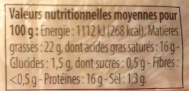 Saint-marcellin nutrition facts table
