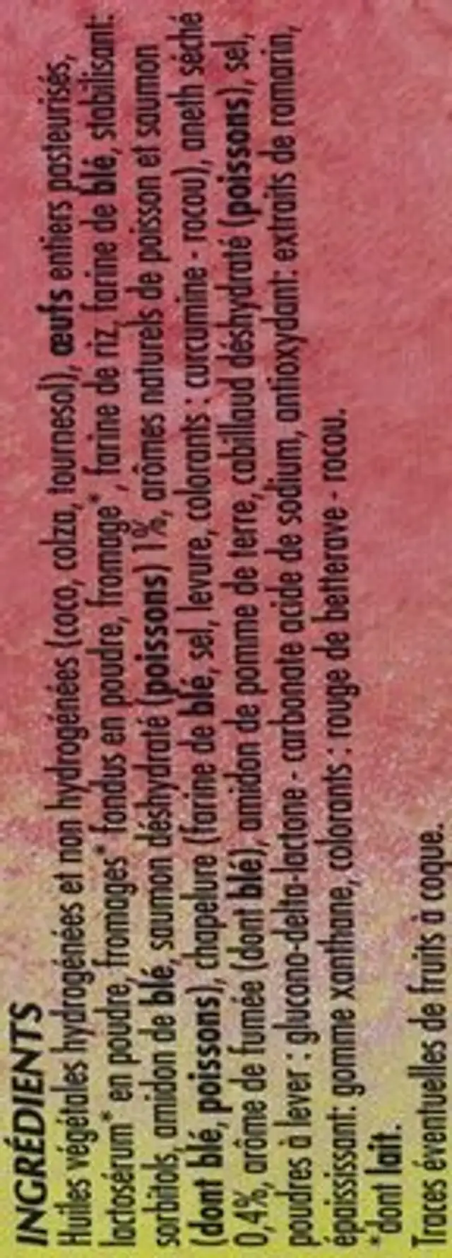 Mini Choux Saumon ingredients label