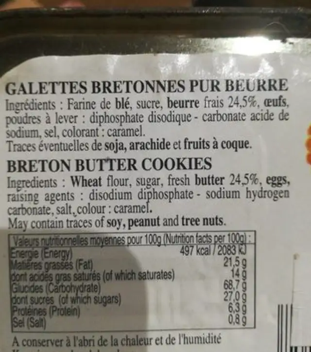Galettes Bretonnes pur beurre ingredients label