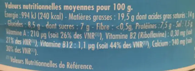 LES P'TITS FONDANTS 12 PORTIONS 200G - P'tits Prods nutrition facts table