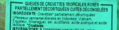 Queues Crevettes tropicales PTO partiellement décortiquée - 100g ingredients label