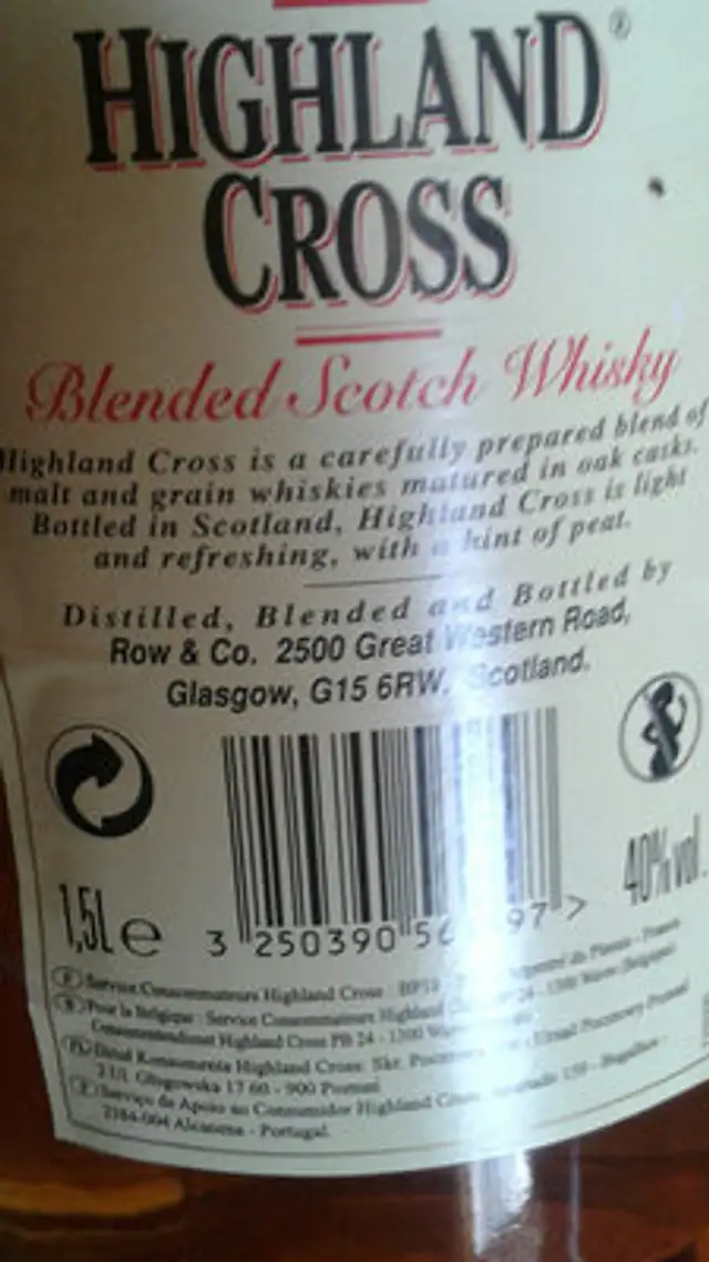 Whisky ingredients label