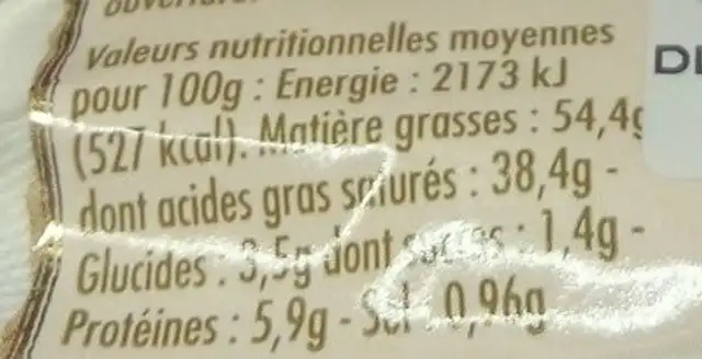 Itinéraire des saveurs nutrition facts table