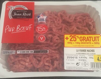 Jean Rozé viande hachée vrac 15% MG la barquette 400 gr