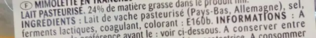 Mimolette les tranchettes ingredients label