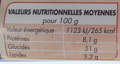 Extra moelleux nature 500g nutrition facts table