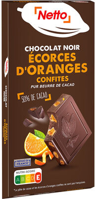 Tablette bloc chocolat noir aux écorces d'oranges - 200g front packaging