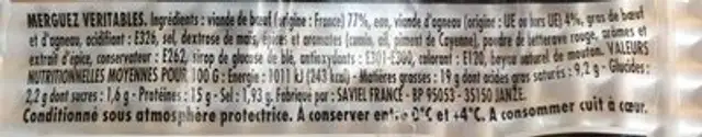 Merguez veritables x6, la barquette de ingredients label