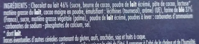 Briefing Chocolat au Lait ingredients label