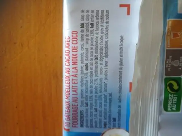 Goûter moelleux coco x10 ingredients label