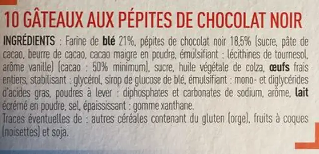 Snack Pépit' - aux pépites de chocolat x10 ingredients label