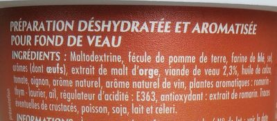 Fond de veau ingredients label