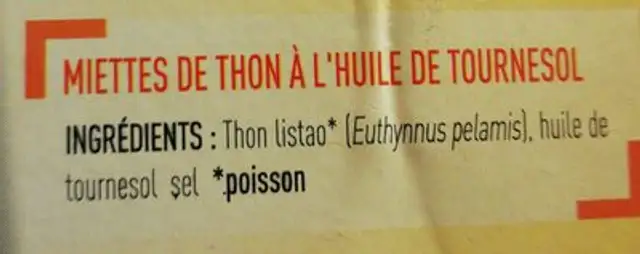 Miettes de thon à l'huile de tournesol 3x80g (1/10) ingredients label