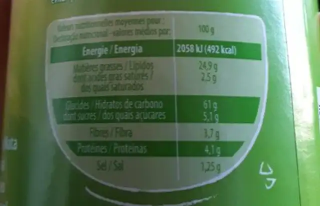 Tuiles saveur crème oignon nutrition facts table
