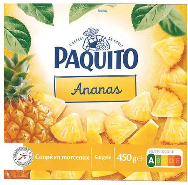 Ananas coupé en morceaux front packaging