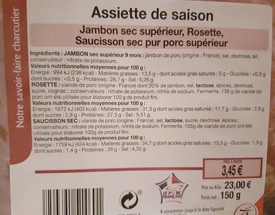 Assiette de saison fe nutrition facts table