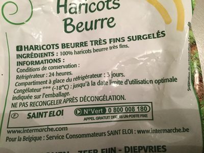 HARICOTS BEURRE TRES FINS 1kg ingredients label