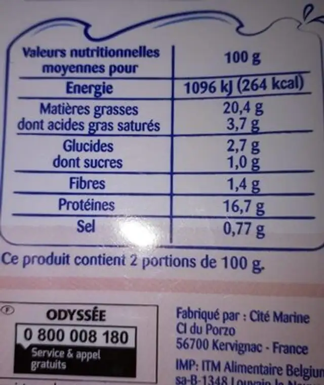 Hachés au saumon crème & ciboulette nutrition facts table