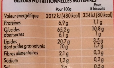 Crackers salés (3*100g) 300g nutrition facts table