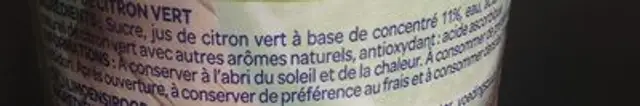 Sirop citron vert ingredients label