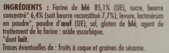 Pain grillé brioché ingredients label