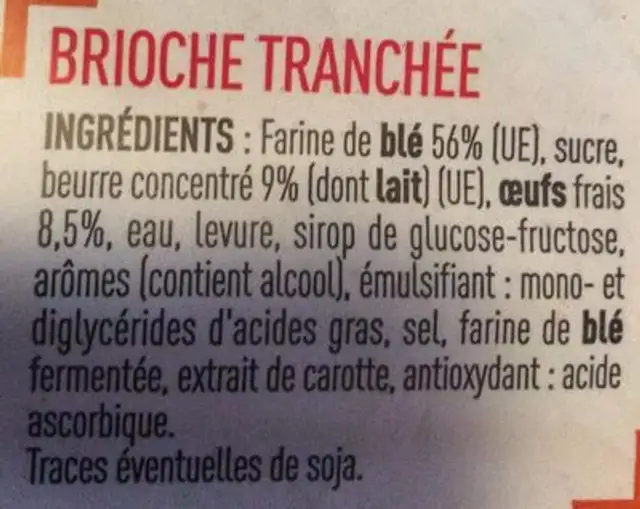 Brioche tranchée aux pépites de chocolat 500g ingredients label