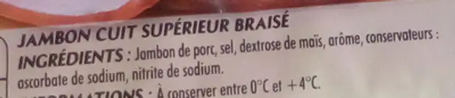 Jambon le braisé ingredients label