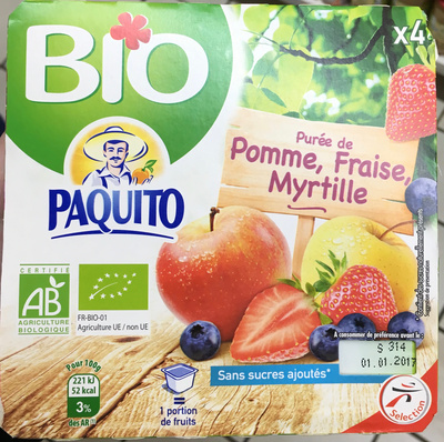 COUPELLES Purée de fruits Pommes fraises myrtilles SSA - BIO - 4 x 100 g front packaging