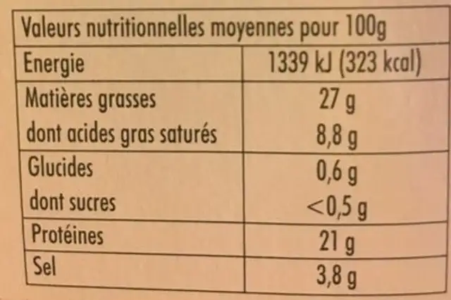 MAGRET DE CANARD IGP SECHE FUME TRANCHE - 90g nutrition facts table