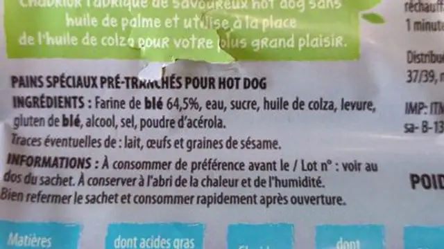 Hot Dog x4 ingredients label