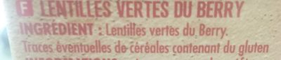 Lentilles vertes du Berry ingredients label