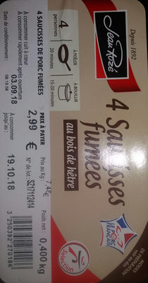 Jean Rozé Saucisses fumées la barquette de 400 Gr
