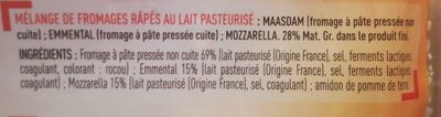 Râpe aux 3 fromages lp 200g ingredients label