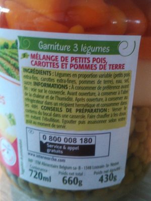 Garniture 3 légumes ingredients label