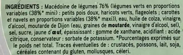 Macédoine aux légumes ingredients label