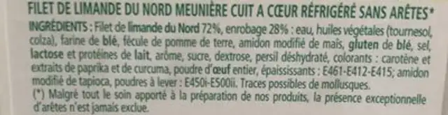 Filet de limande du nord meuniere ingredients label