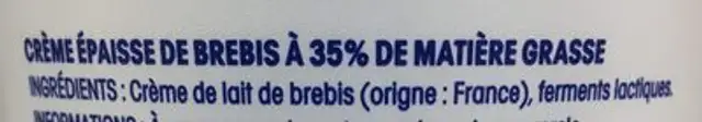 Crème au lait de brebis ingredients label