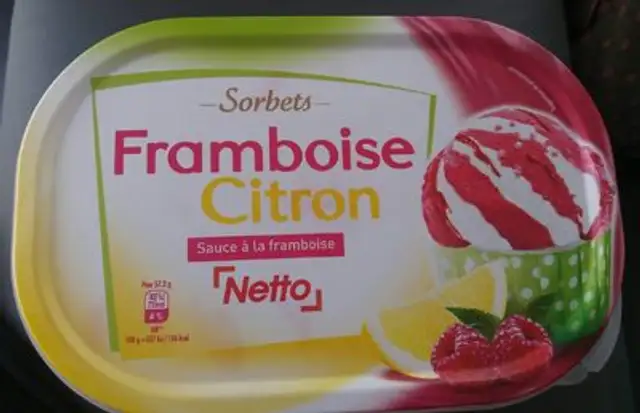 Sorbet Framboise citron Sauce à la framboise front packaging