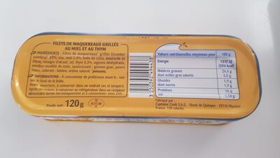 Filets de maquereaux grillés sauce poivre 120g nutrition facts table