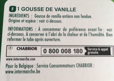 Gousse de vanille ingredients label