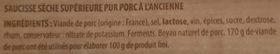 Saucisse sèche à l'ancienne ingredients label